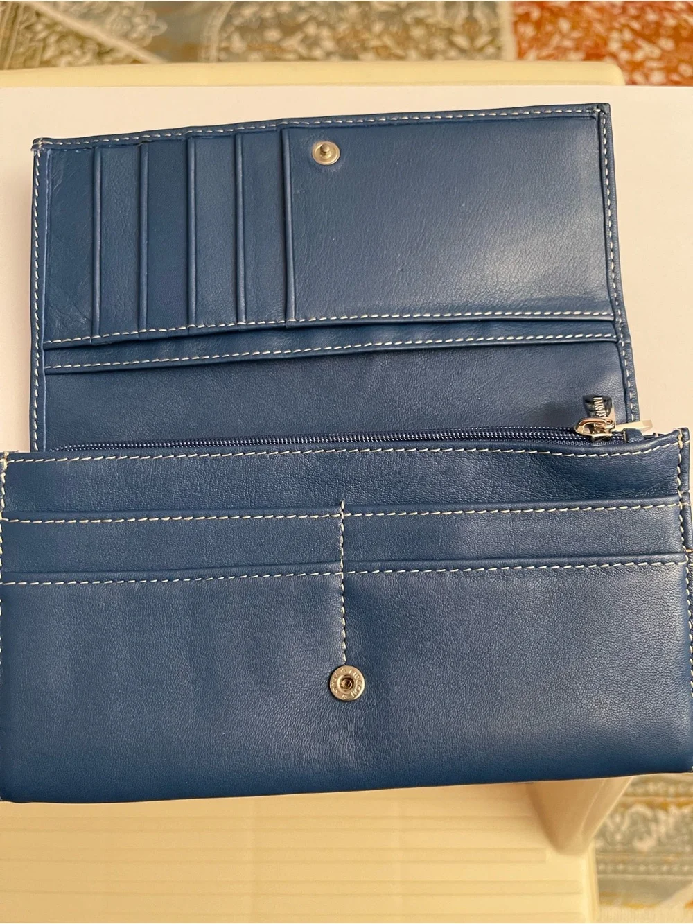 Sabine Blue Leather Women's Wallet with Contrast Stitching